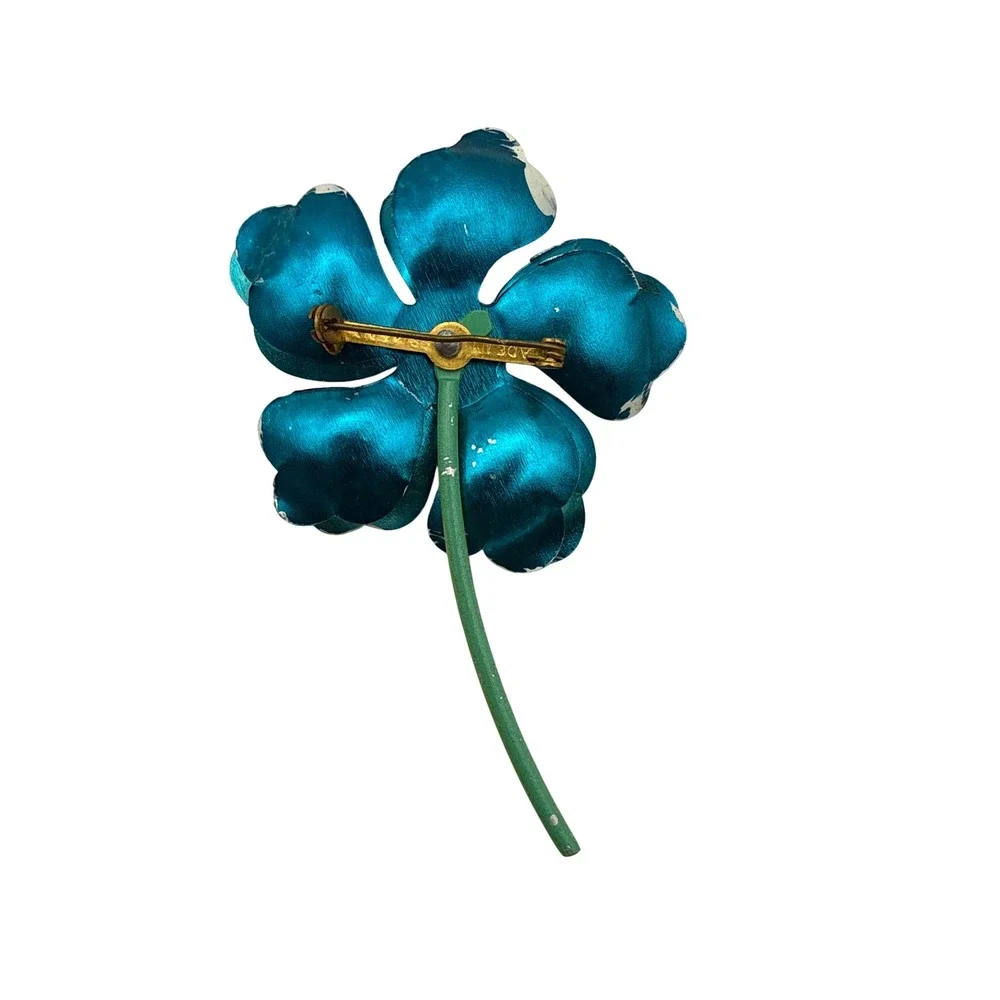 Vintage‎ Enamel Flower Brooch Lot 7pc Mod Pop Art Floral Pins Red White Teal